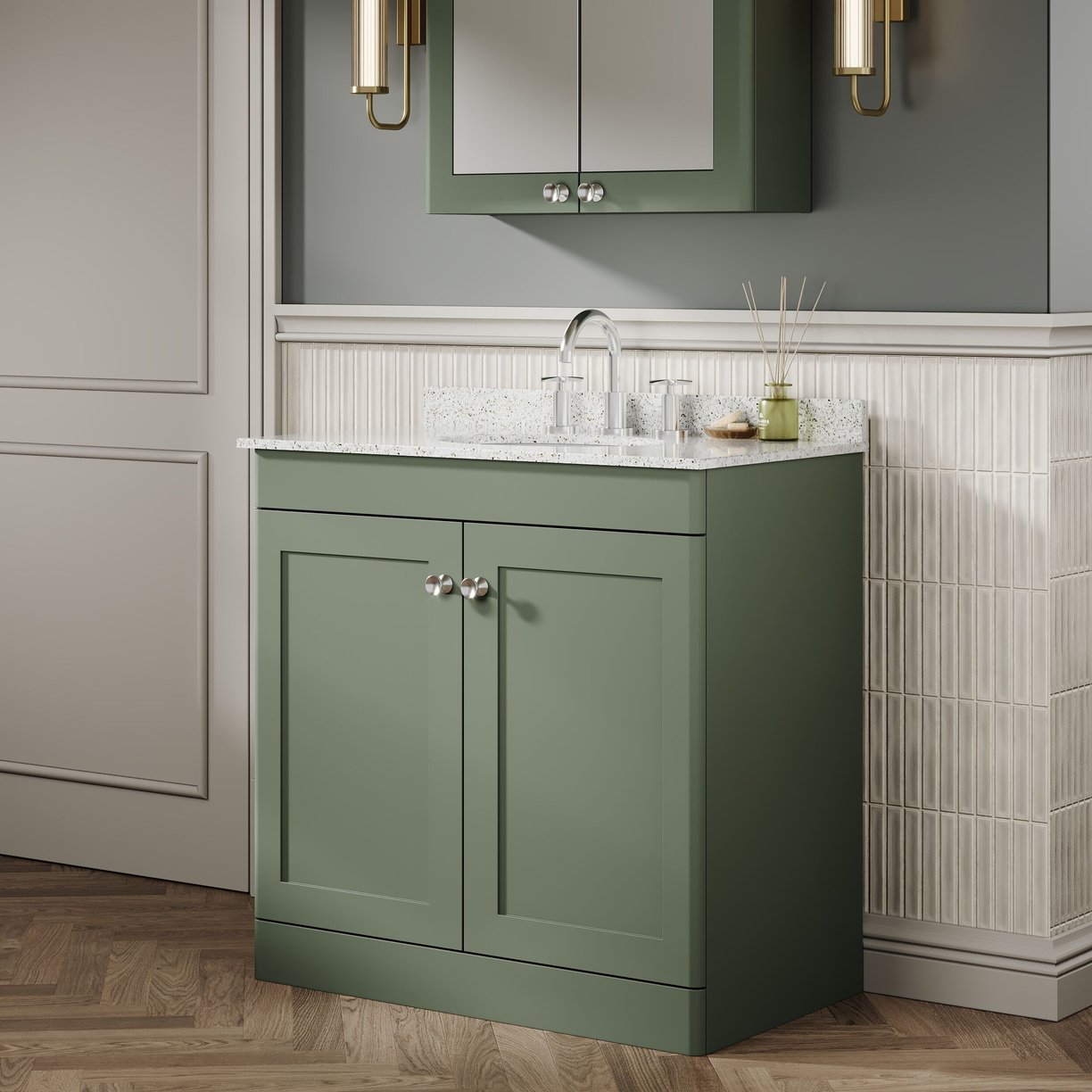 800mm F/S 2-Door Unit & Marble Top 3TH - Satin Green
