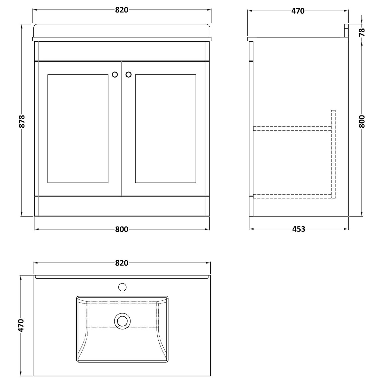800mm F/S 2-Door Unit & Marble Top 1TH - Satin Green