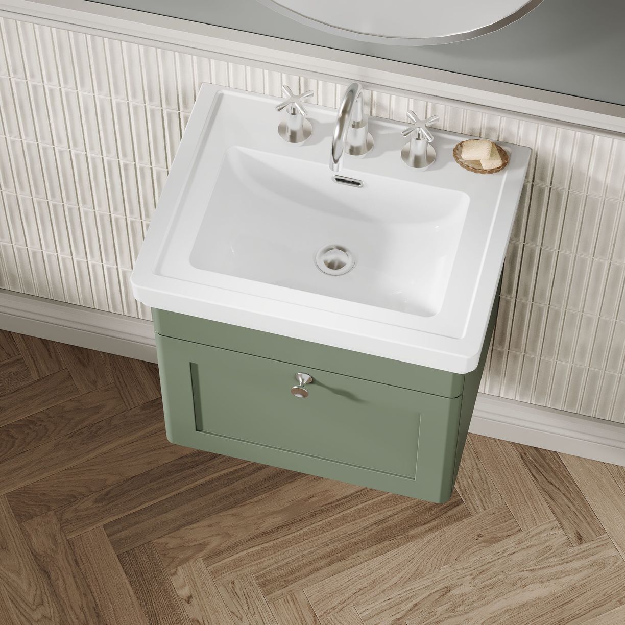 500mm W/H 1-Drawer Unit & Basin 3TH - Satin Green
