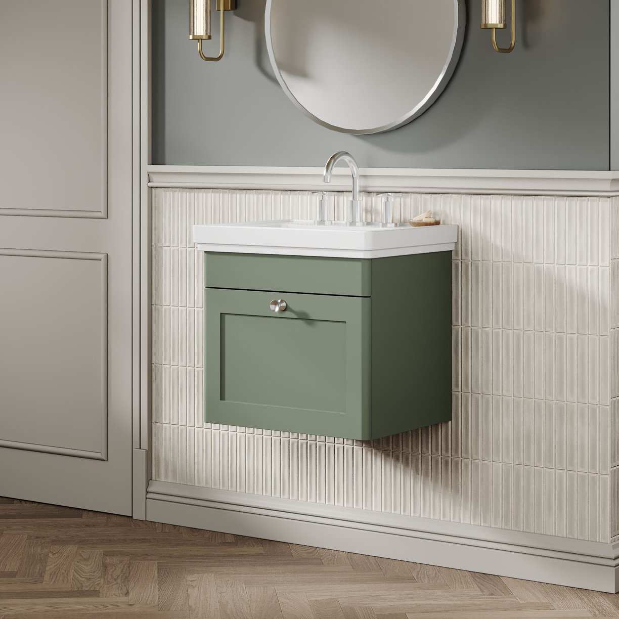 500mm W/H 1-Drawer Unit & Basin 3TH - Satin Green