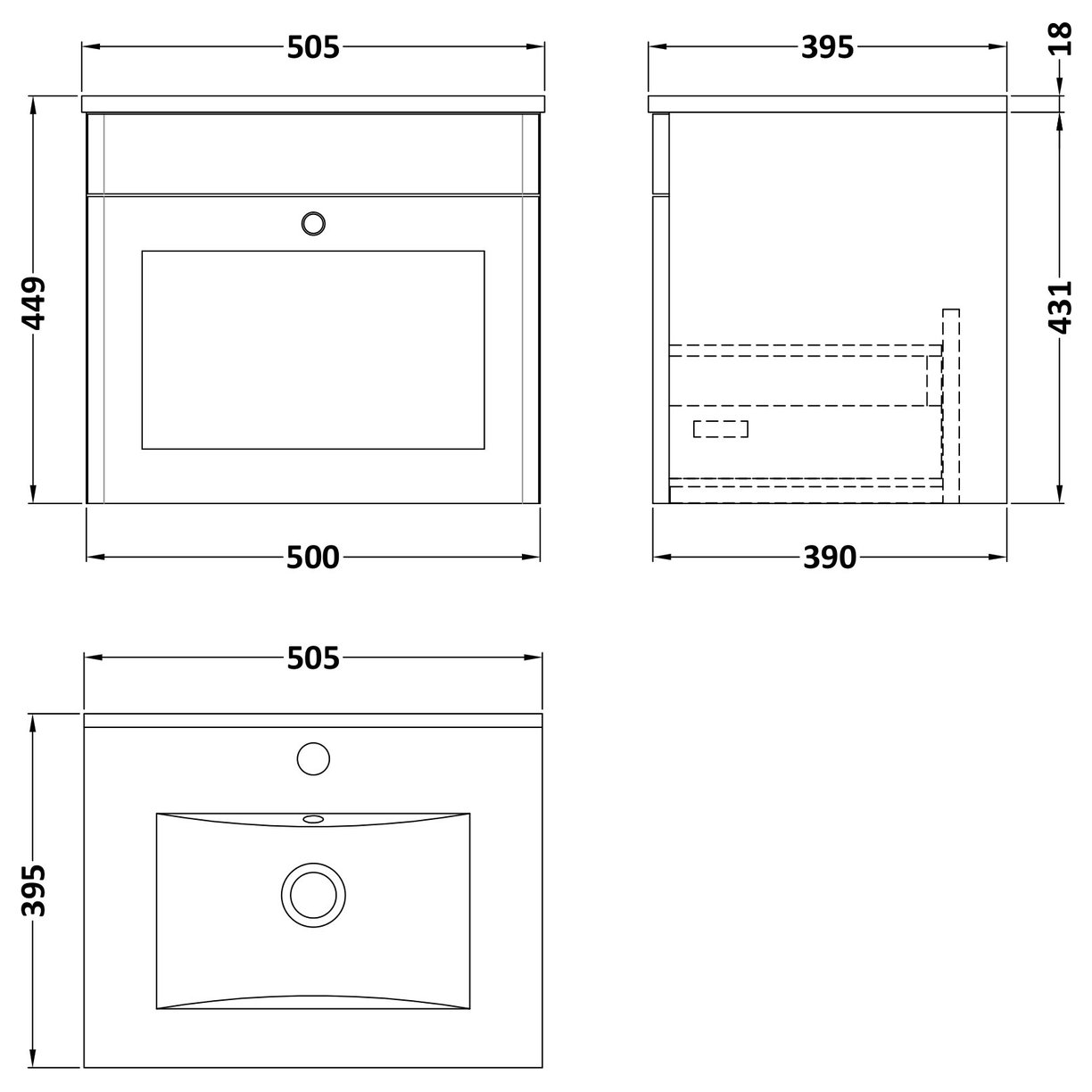 500 W/H 1-Drawer Unit & Minimalist Basin