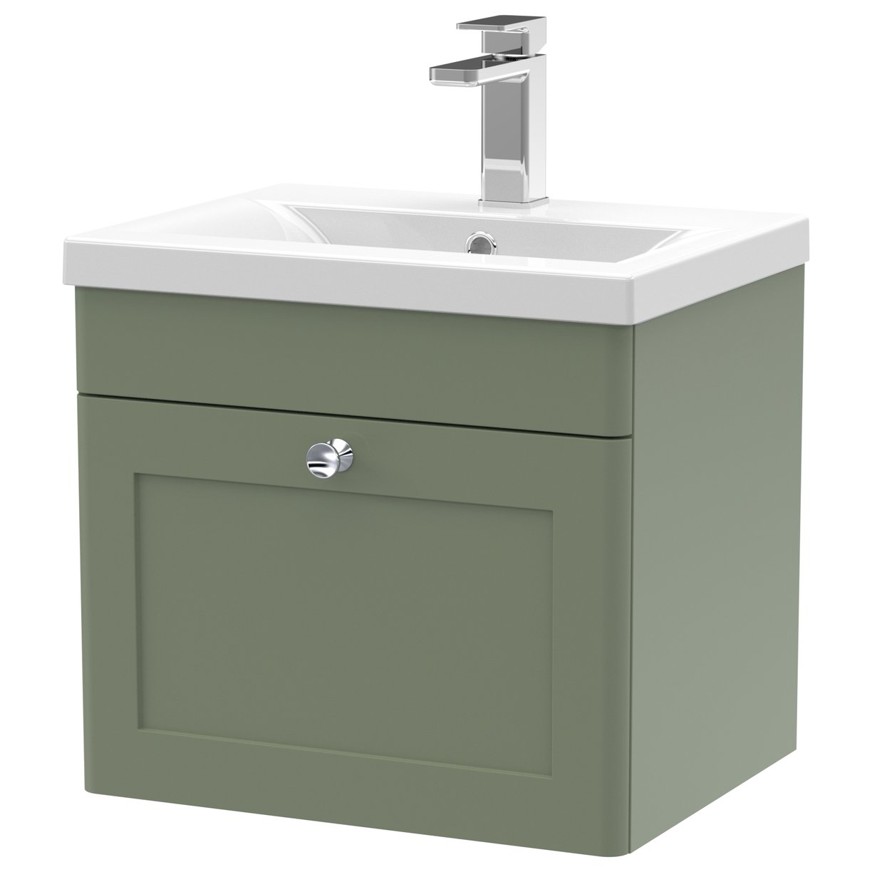 500mm W/H 1-Drawer Unit & Mid-Edged Basin - Satin Green