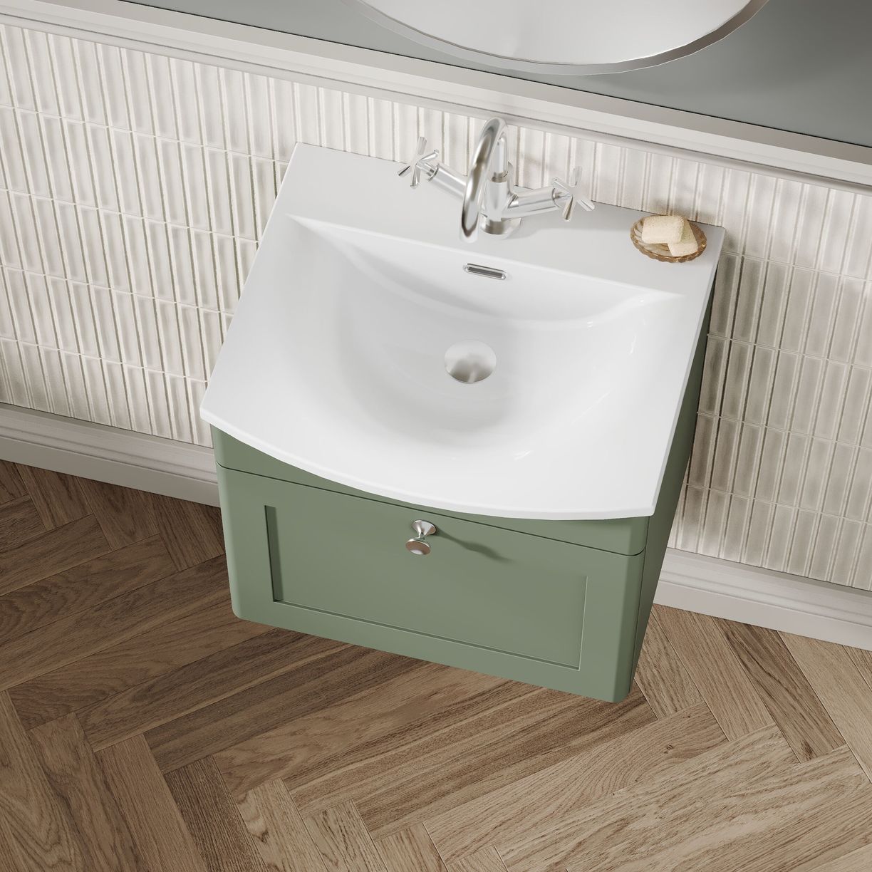 500mm Wall Hung Unit With Curved Basin - Satin Green