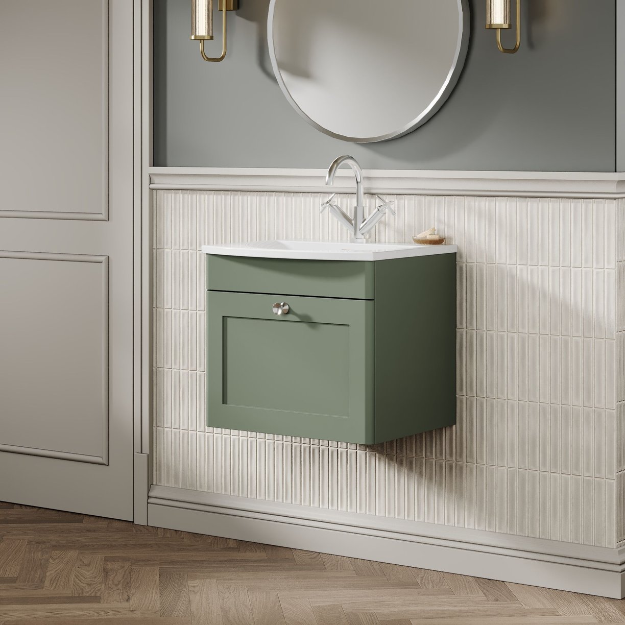 500mm Wall Hung Unit With Curved Basin - Satin Green