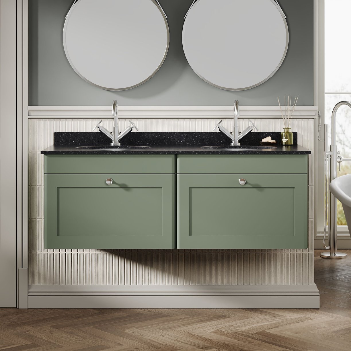 1200mm W/H 2-Drawer Unit & Marble Top - Satin Green