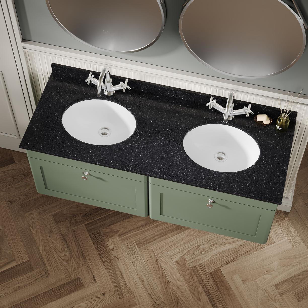 1200mm W/H 2-Drawer Unit & Marble Top - Satin Green