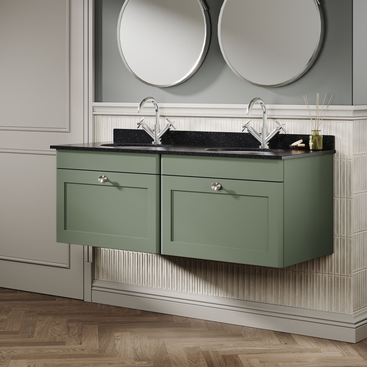 1200mm W/H 2-Drawer Unit & Marble Top - Satin Green