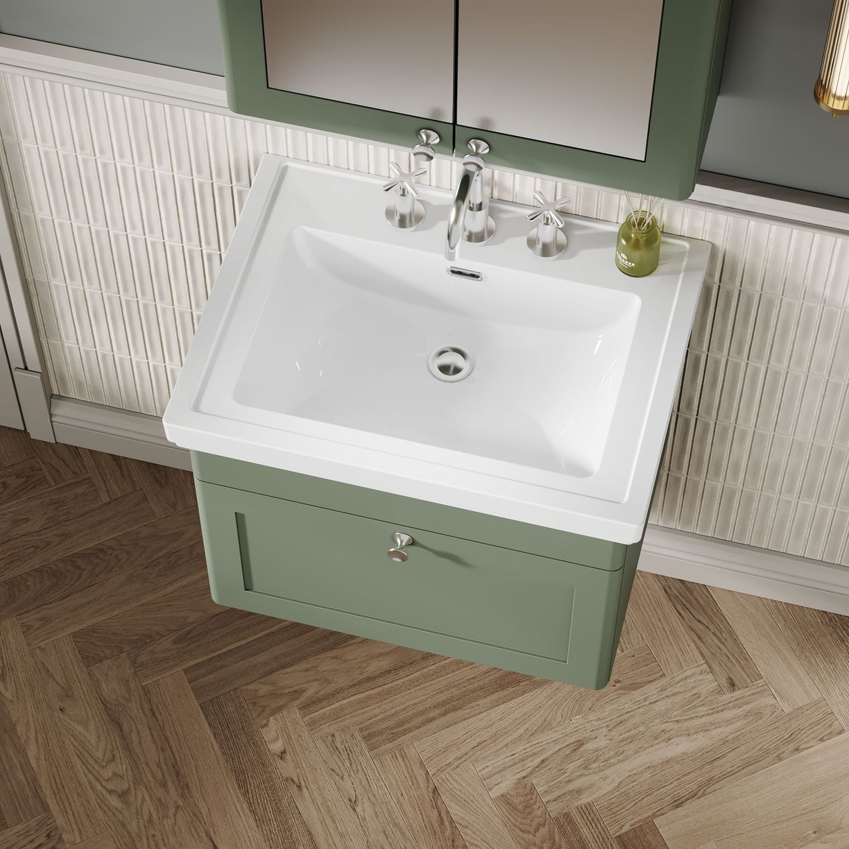 600mm W/H 1-Drawer Unit & Basin 3TH - Satin Green