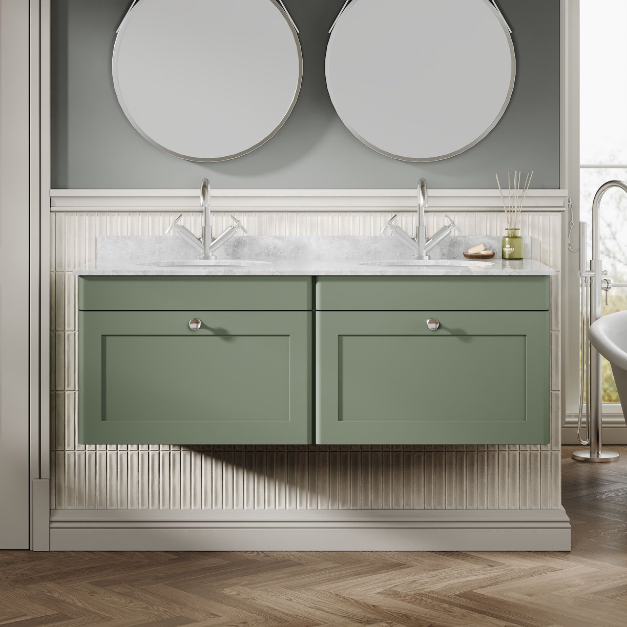 1200mm W/H 2-Drawer Unit & Marble Top - Satin Green