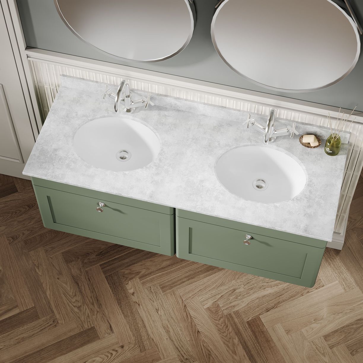 1200mm W/H 2-Drawer Unit & Marble Top - Satin Green