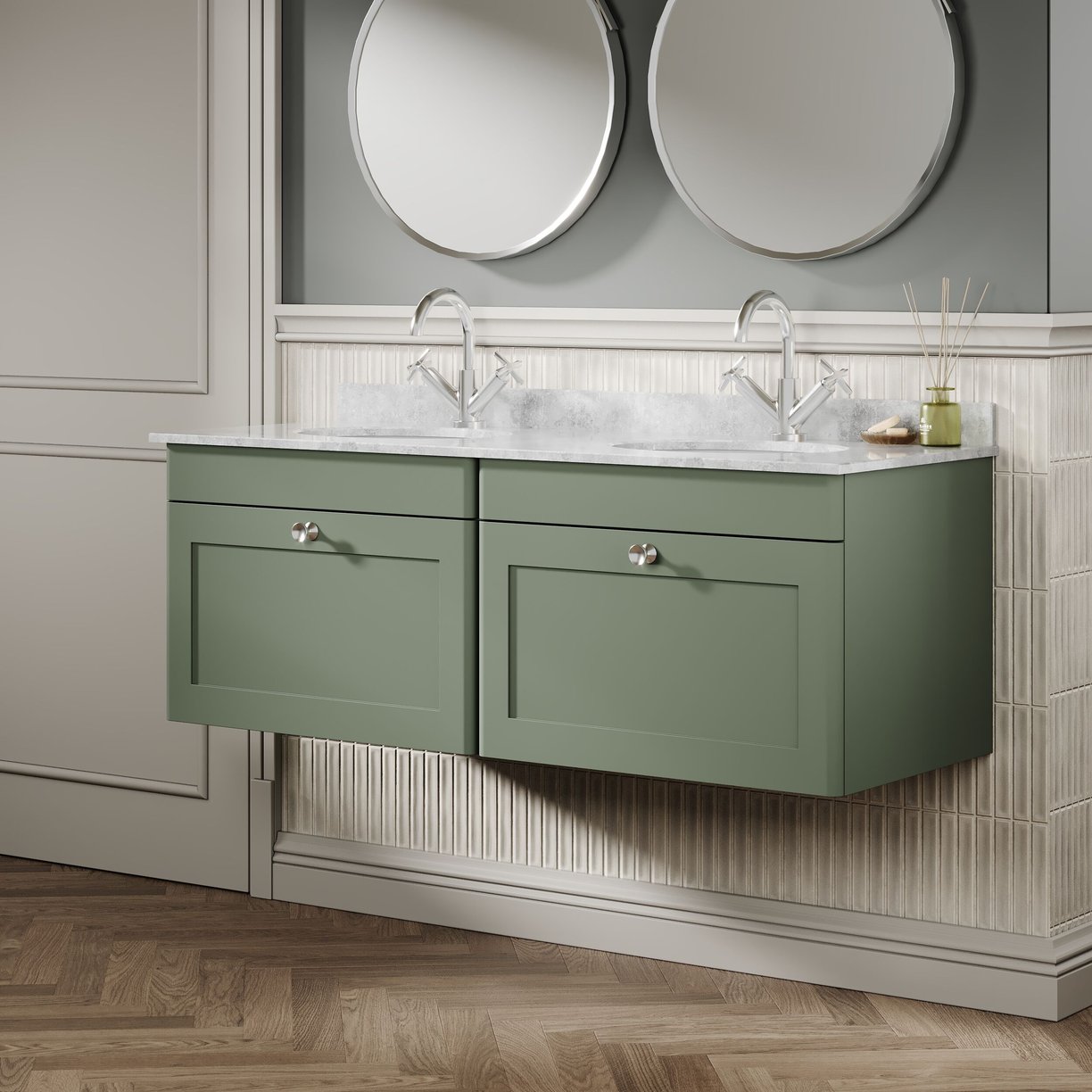 1200mm W/H 2-Drawer Unit & Marble Top - Satin Green