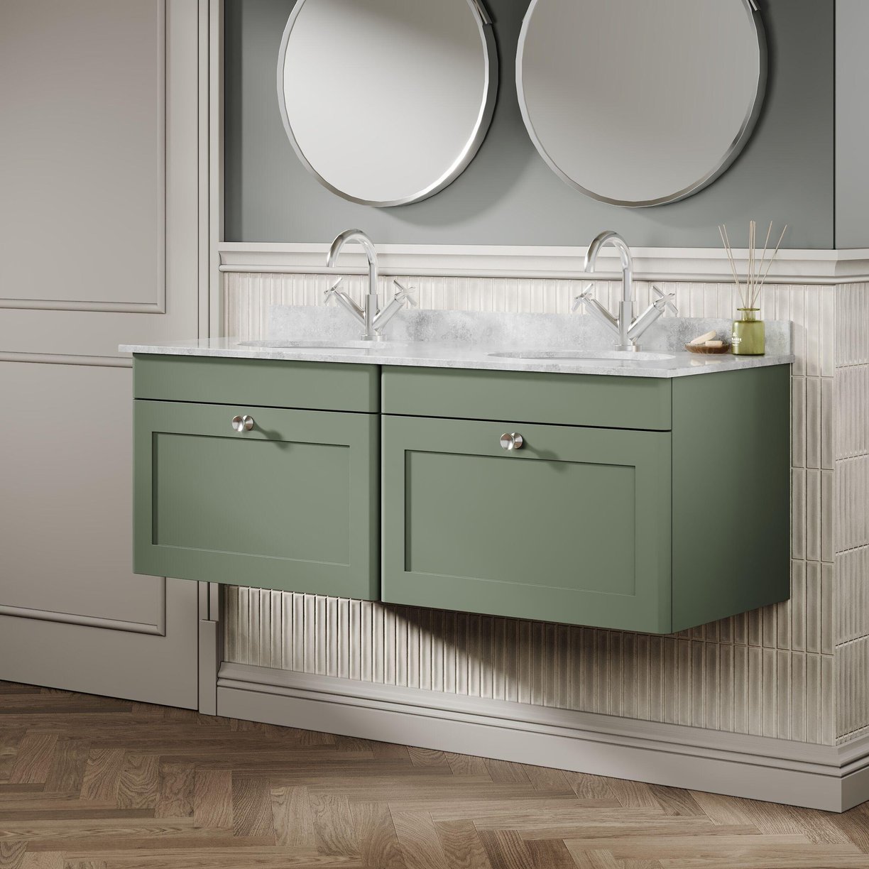 1200mm W/H 2-Drawer Unit & Marble Top - Satin Green