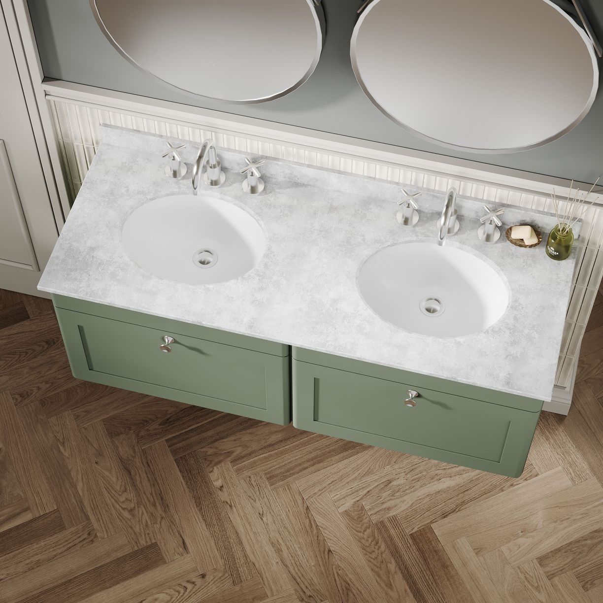 1200mm W/H 2-Drawer Unit & Marble Top - Satin Green