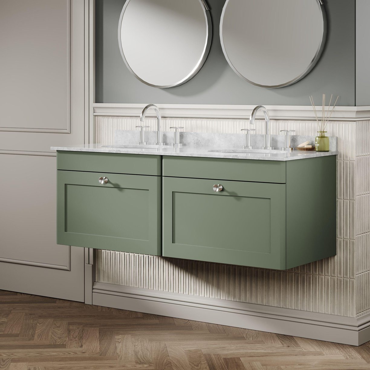 1200mm W/H 2-Drawer Unit & Marble Top - Satin Green