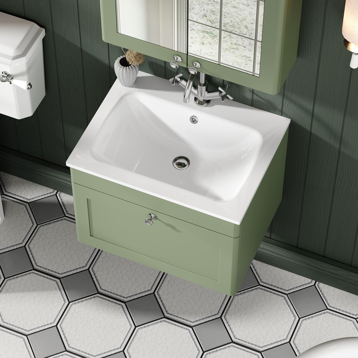 600mm Wall Hung 1-Drawer Unit & Stone Basin 1TH