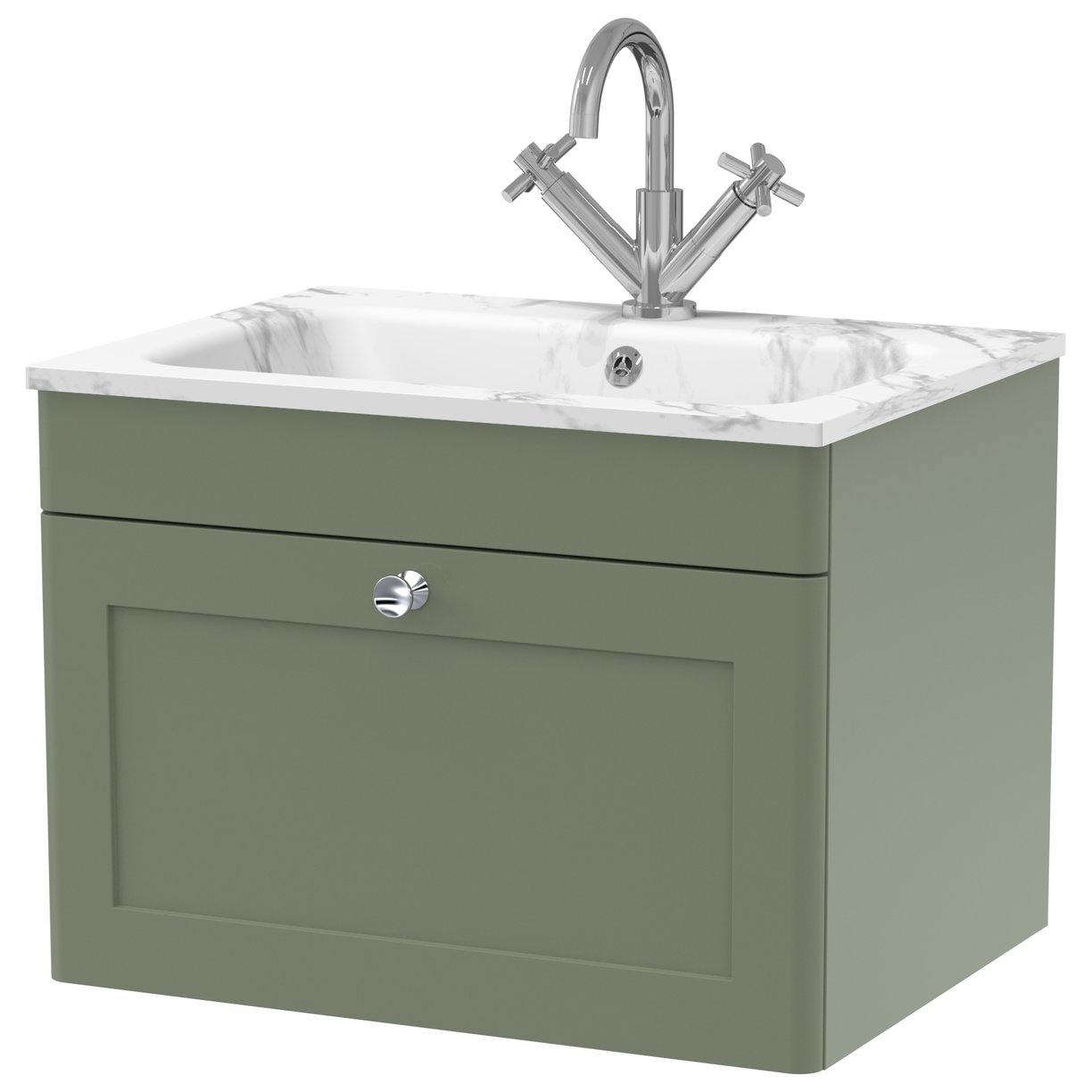 600mm Wall Hung 1-Drawer Unit & Stone Basin 1TH