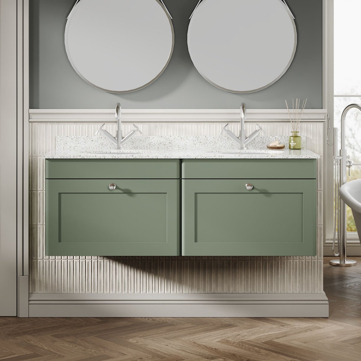 1200mm W/H 2-Drawer Unit & Marble Top - Satin Green