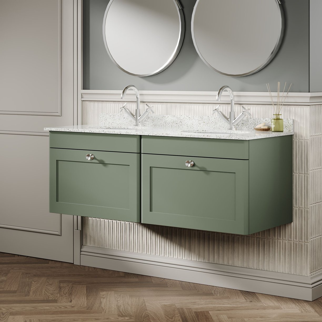 1200mm W/H 2-Drawer Unit & Marble Top - Satin Green