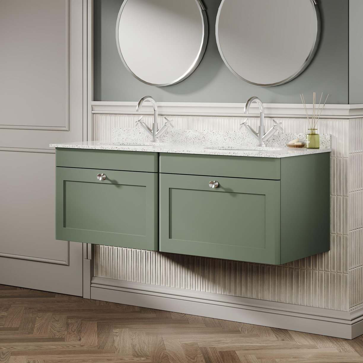 1200mm W/H 2-Drawer Unit & Marble Top - Satin Green