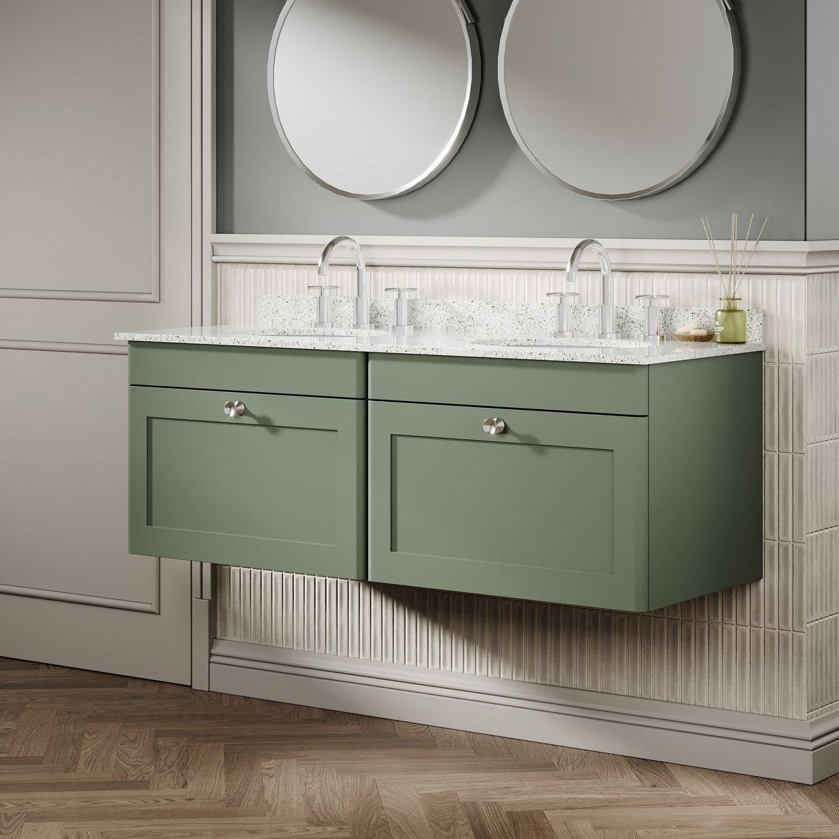 1200mm W/H 2-Drawer Unit & Marble Top - Satin Green