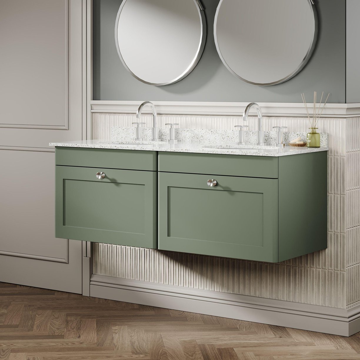 1200mm W/H 2-Drawer Unit & Marble Top - Satin Green