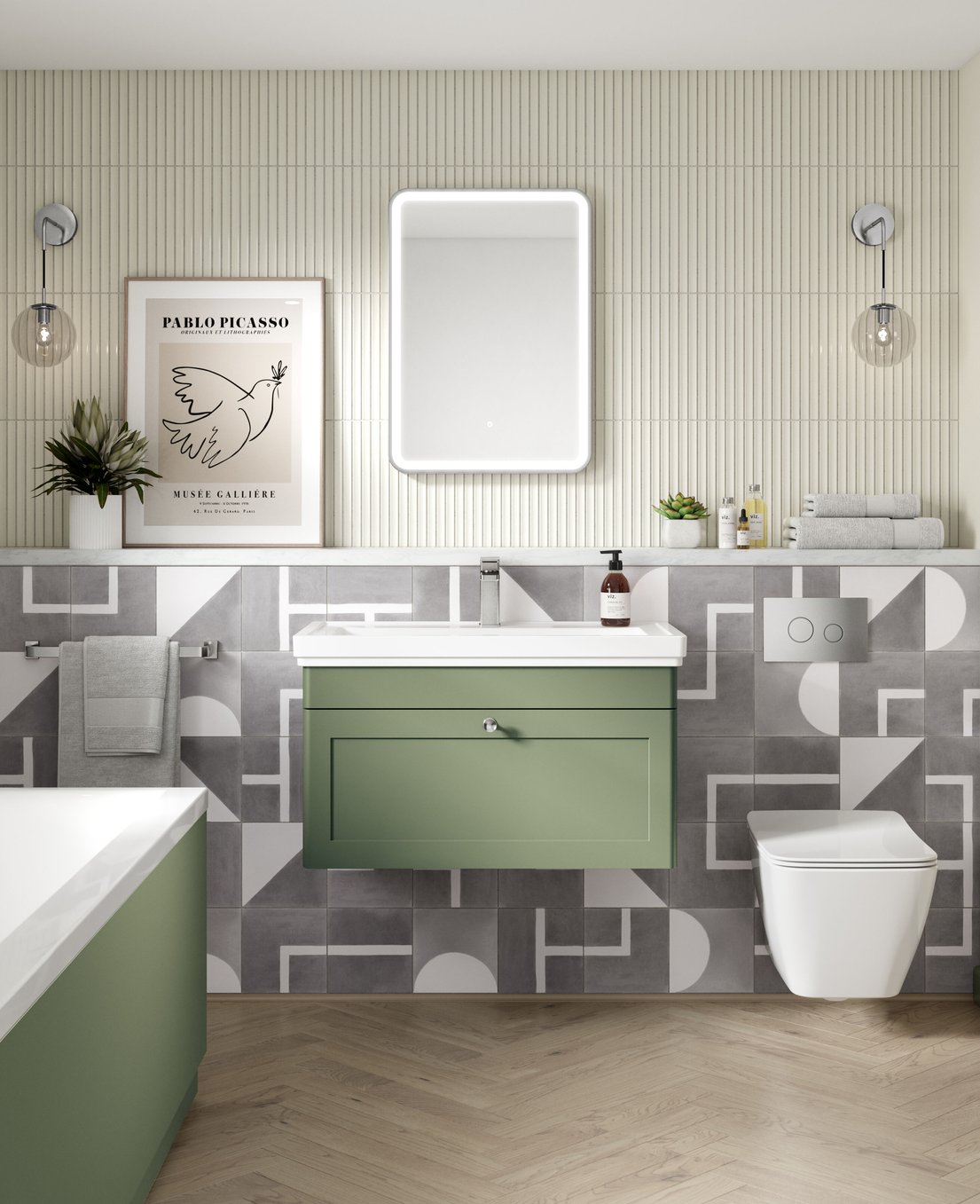 800mm W/H 1-Drawer Unit & Basin 1TH - Satin Green