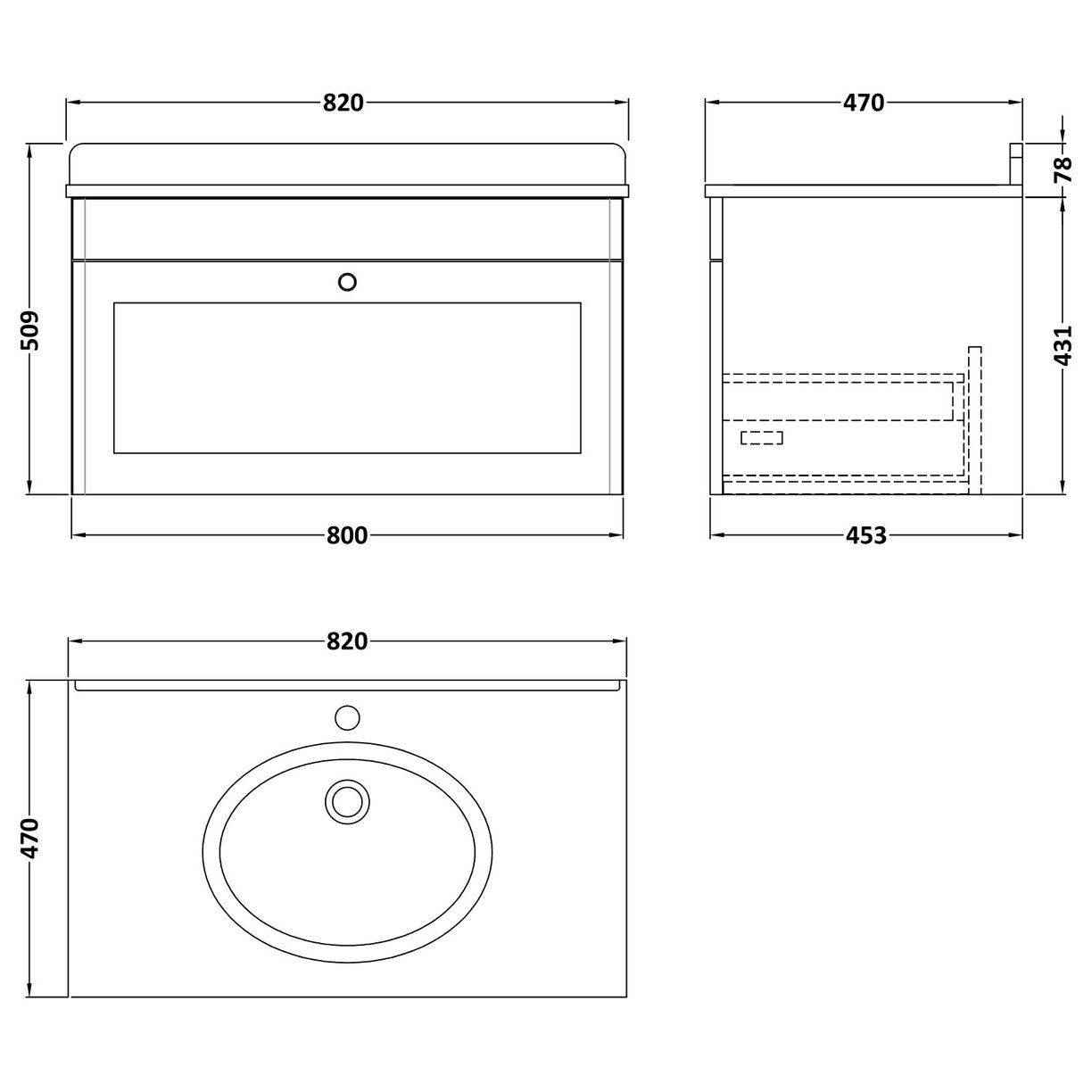800 W/H 1-Drawer Unit & Marble Top 1TH