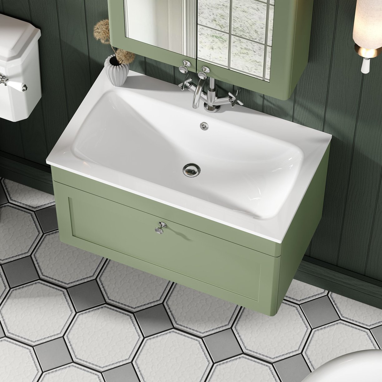 800mm Wall Hung 1-Drawer Unit & Stone Basin 1TH