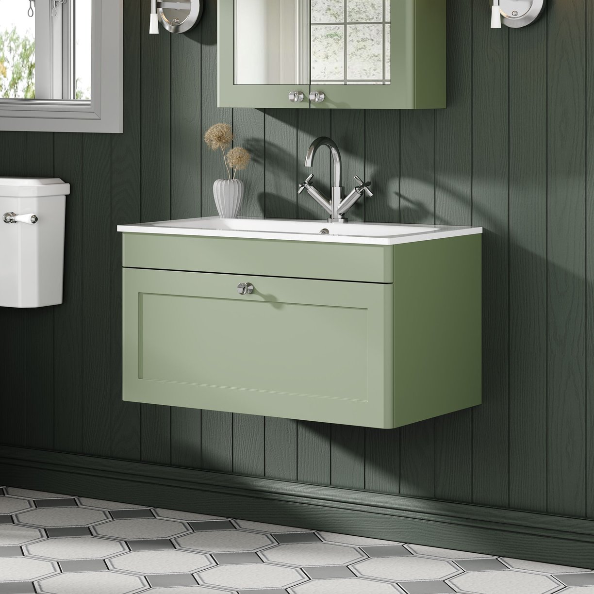 800mm Wall Hung 1-Drawer Unit & Stone Basin 1TH