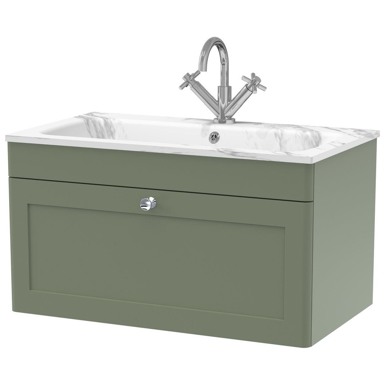 800mm Wall Hung 1-Drawer Unit & Stone Basin 1TH