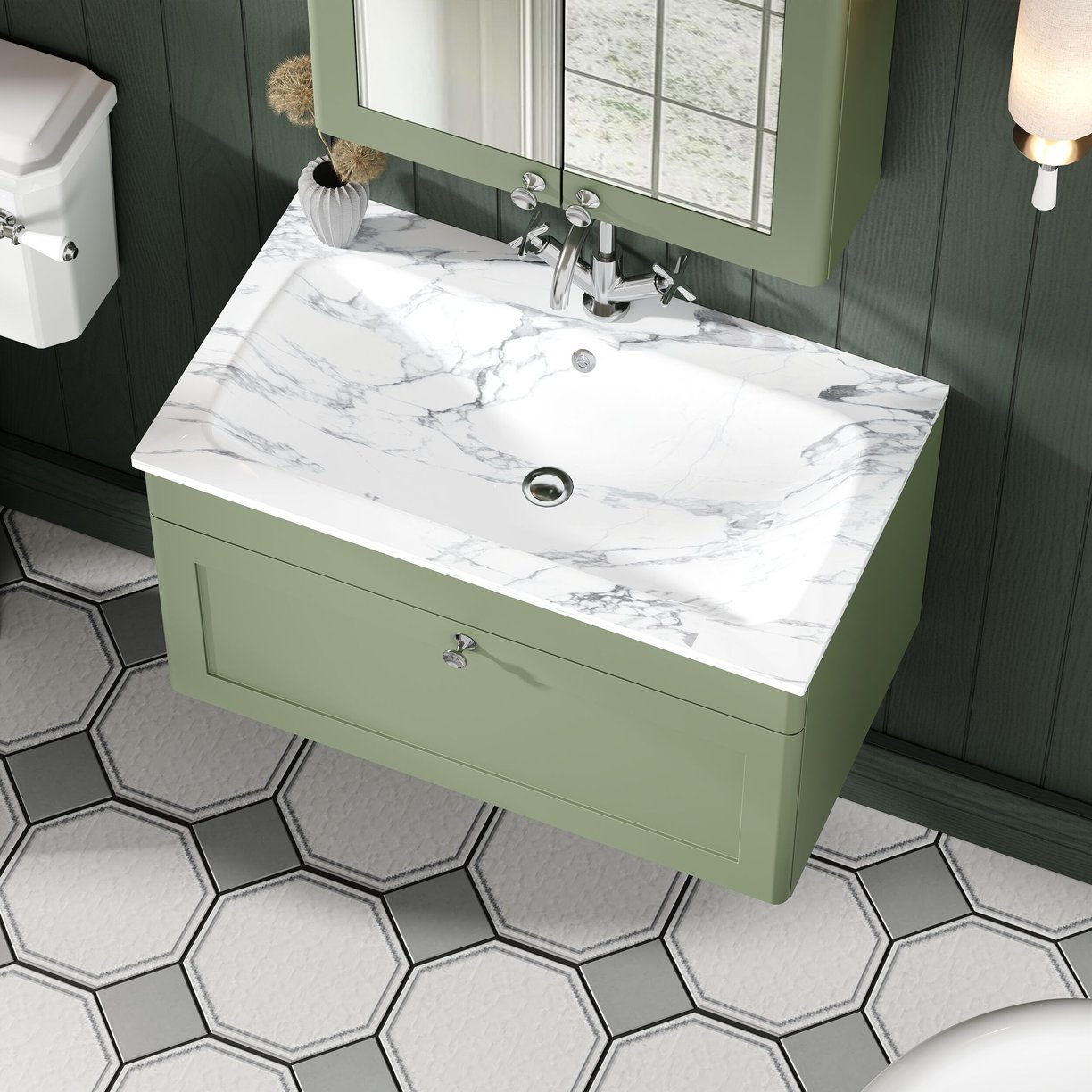 800mm Wall Hung 1-Drawer Unit & Stone Basin 1TH