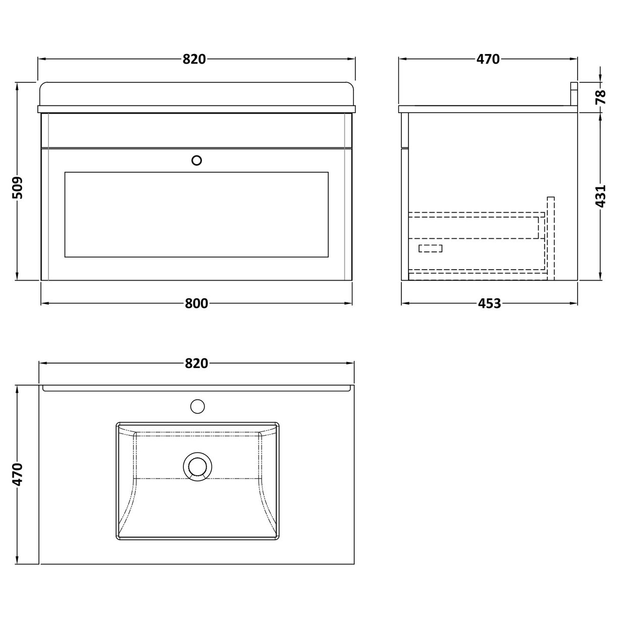 800 W/H 1-Drawer Unit & Marble Top 1TH