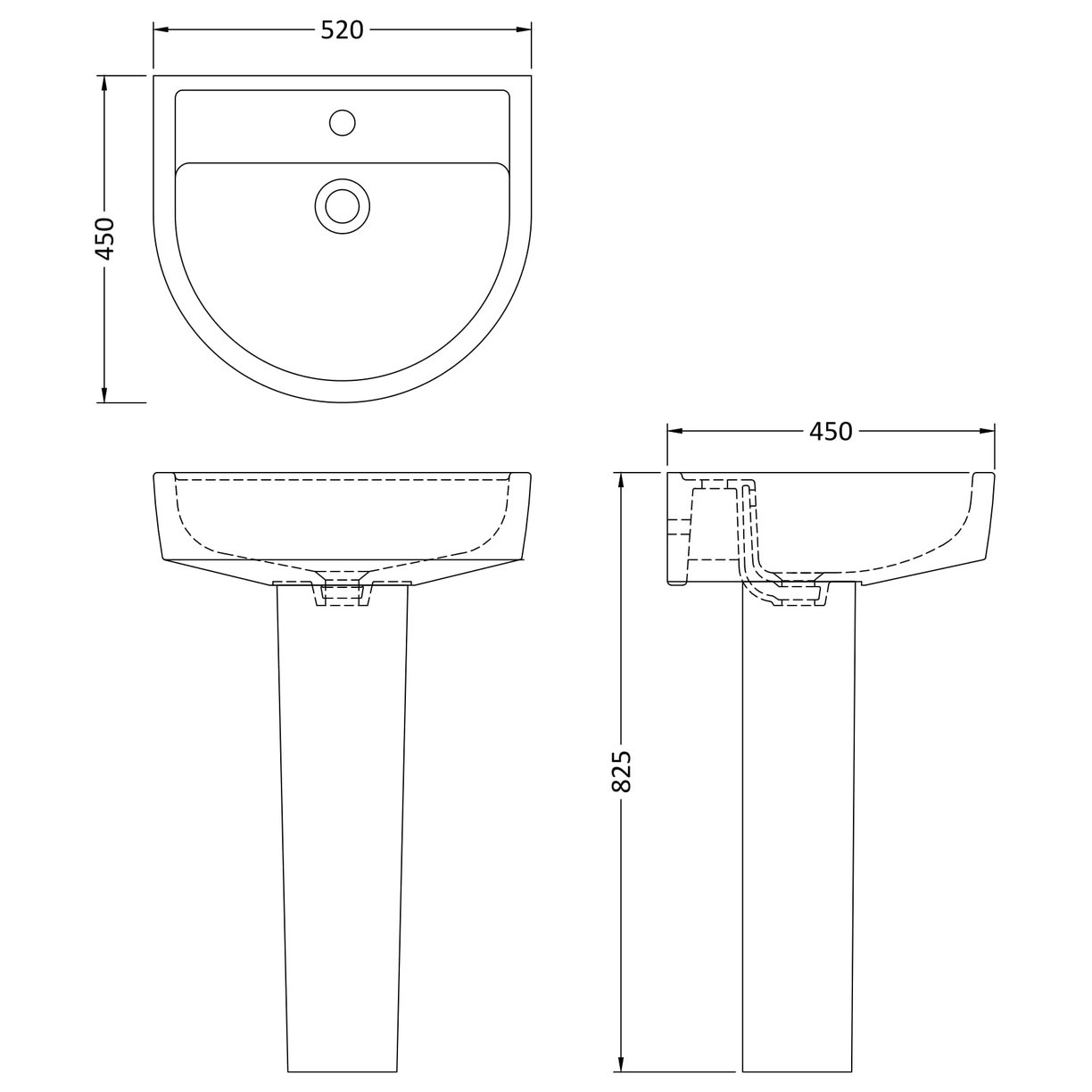 Luna 520Mm Basin & Pedestal - White