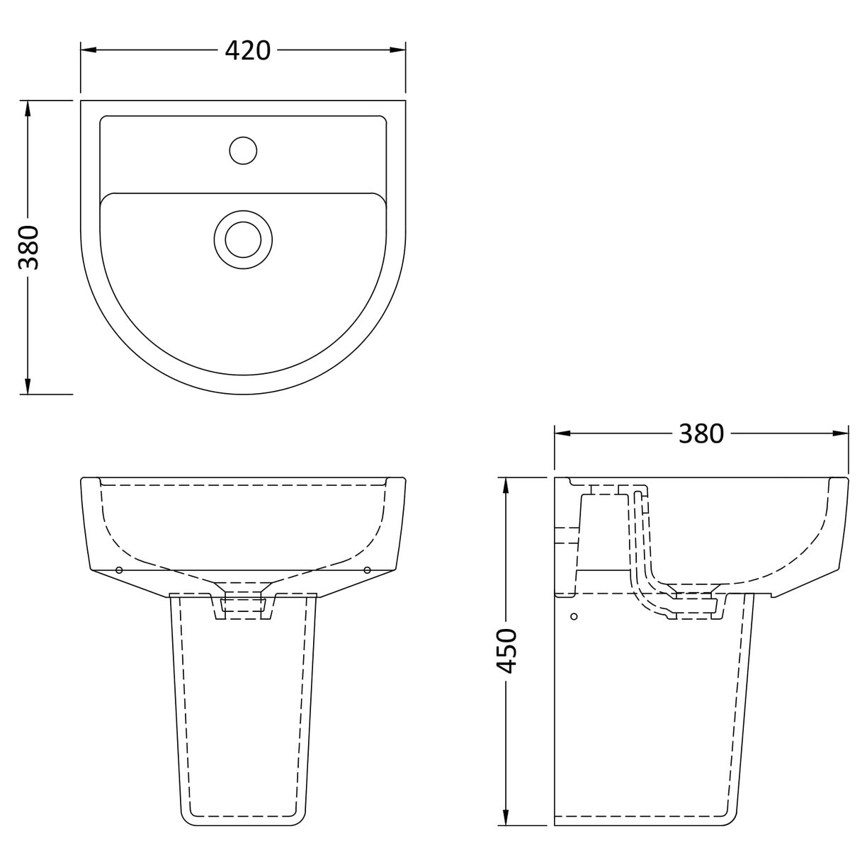 Luna 420Mm Basin & Semi Pedestal - White