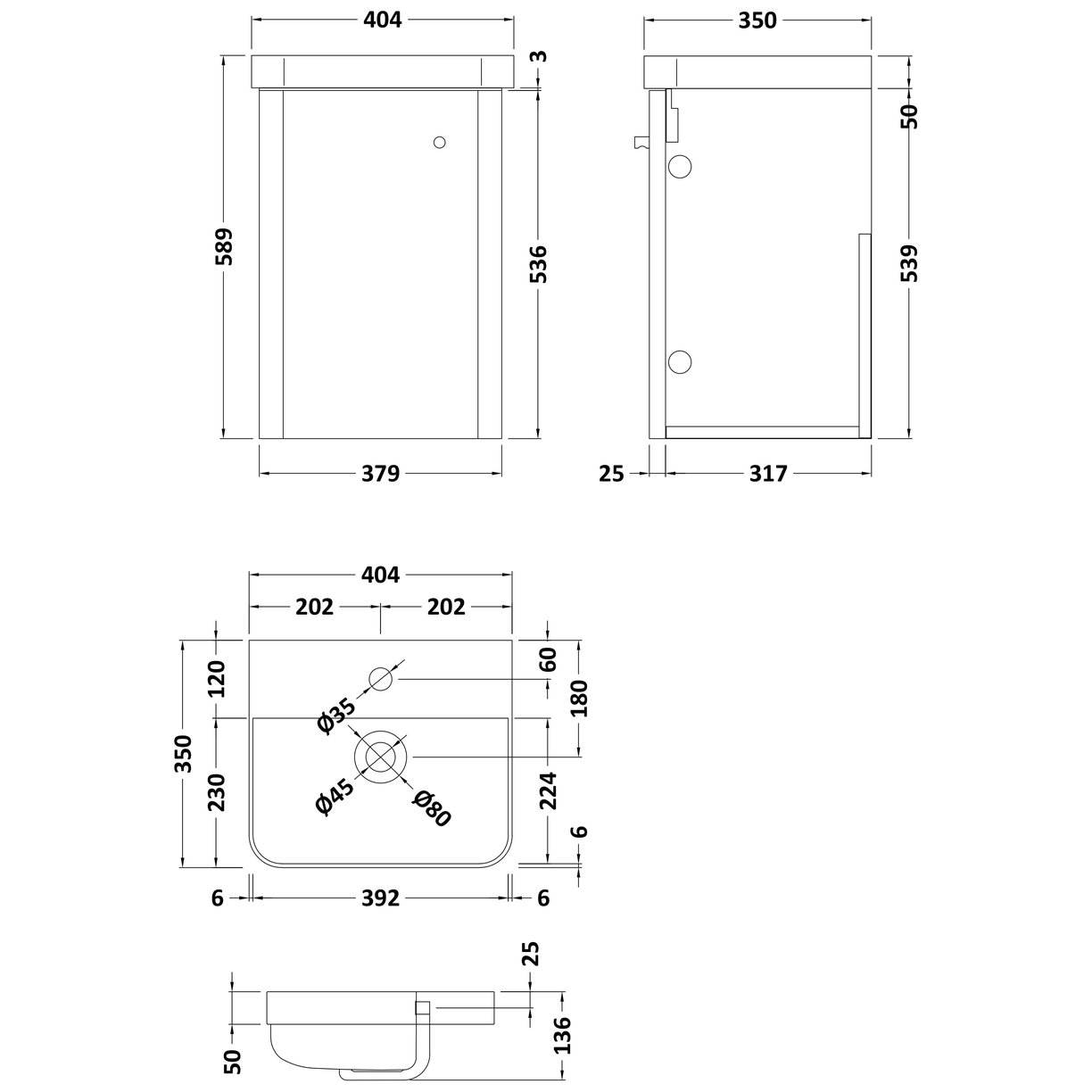 400mm Wall Hung 1-Door Unit & Basin - Gloss White