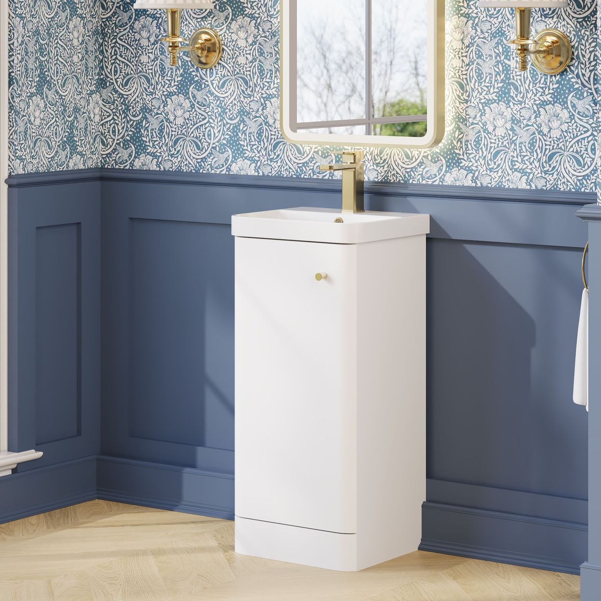 400mm Floor Standing 1-Door Unit & Basin - Gloss White