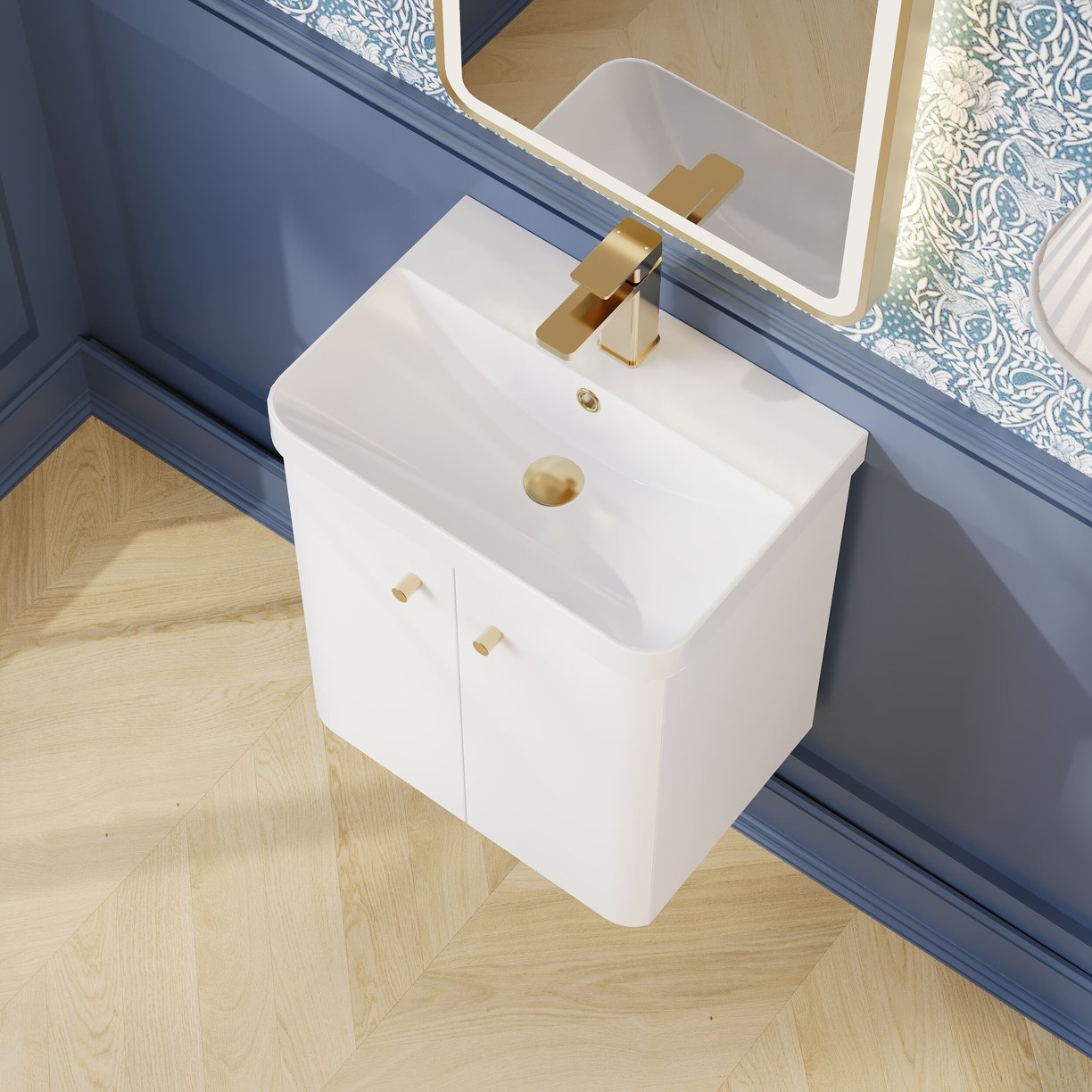 500mm Wall Hung 2-Door Unit & Basin - Gloss White