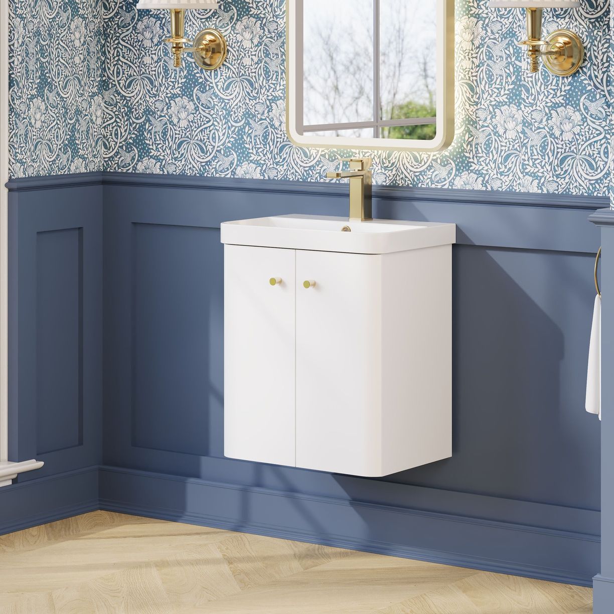 500mm Wall Hung 2-Door Unit & Basin - Gloss White