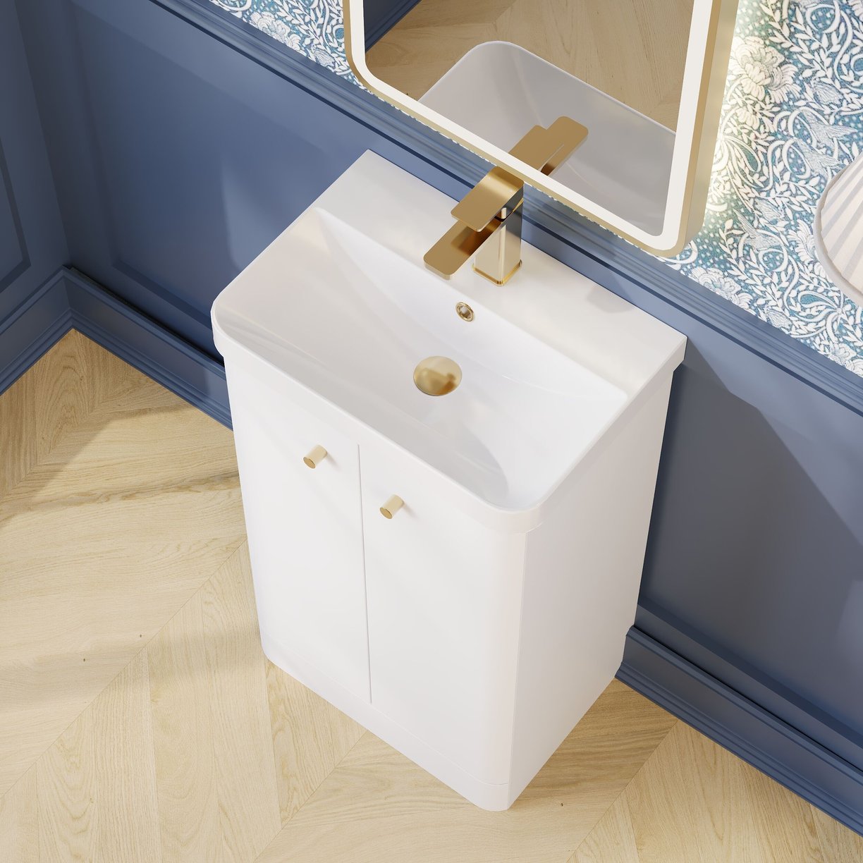 500mm Floor Standing 2-Door Unit & Basin - Gloss White