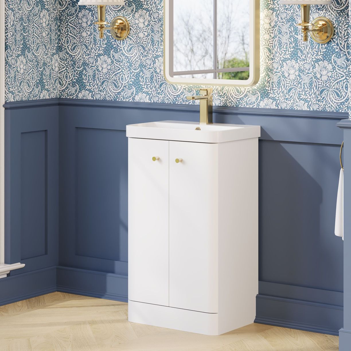 500mm Floor Standing 2-Door Unit & Basin - Gloss White