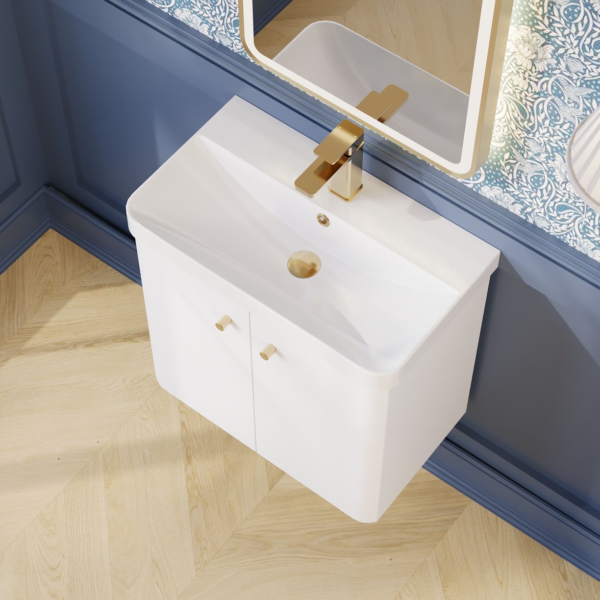 600mm Wall Hung 2-Door Unit & Basin - Gloss White