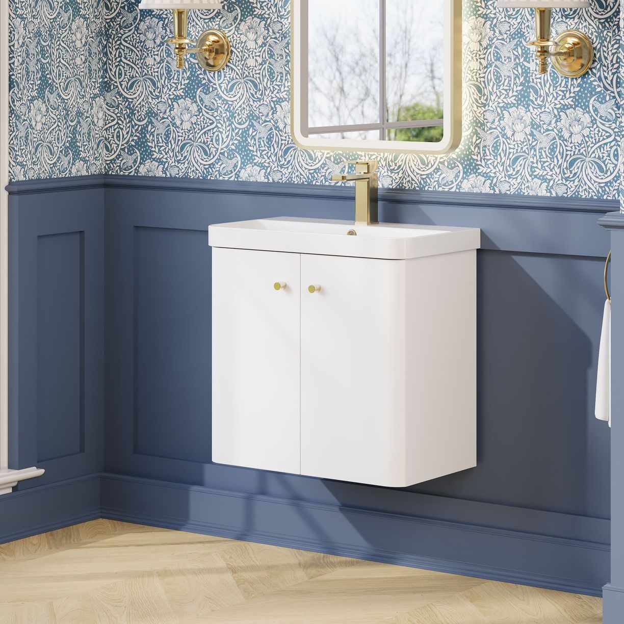 600mm Wall Hung 2-Door Unit & Basin - Gloss White