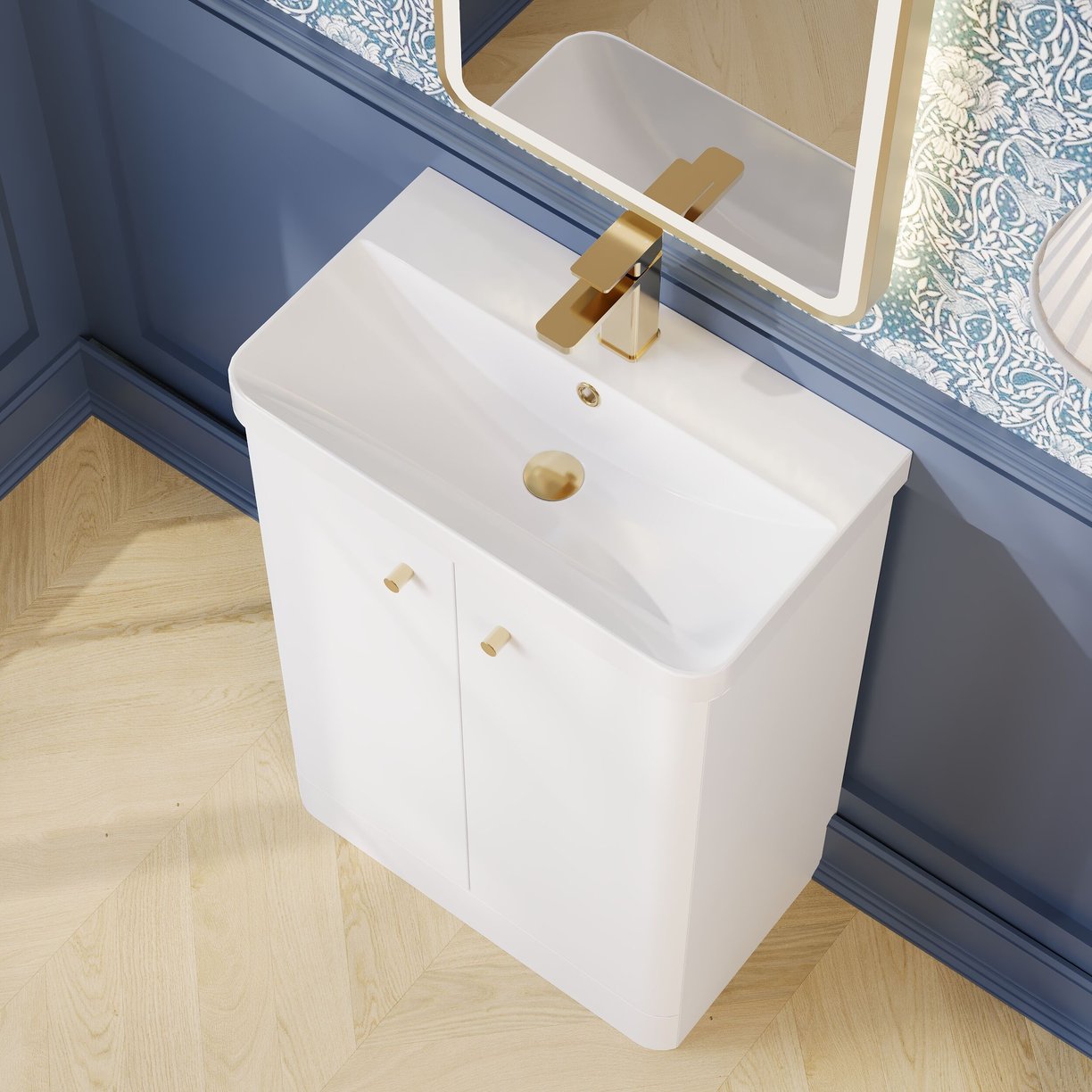 600mm Floor Standing 2-Door Unit & Basin - Gloss White