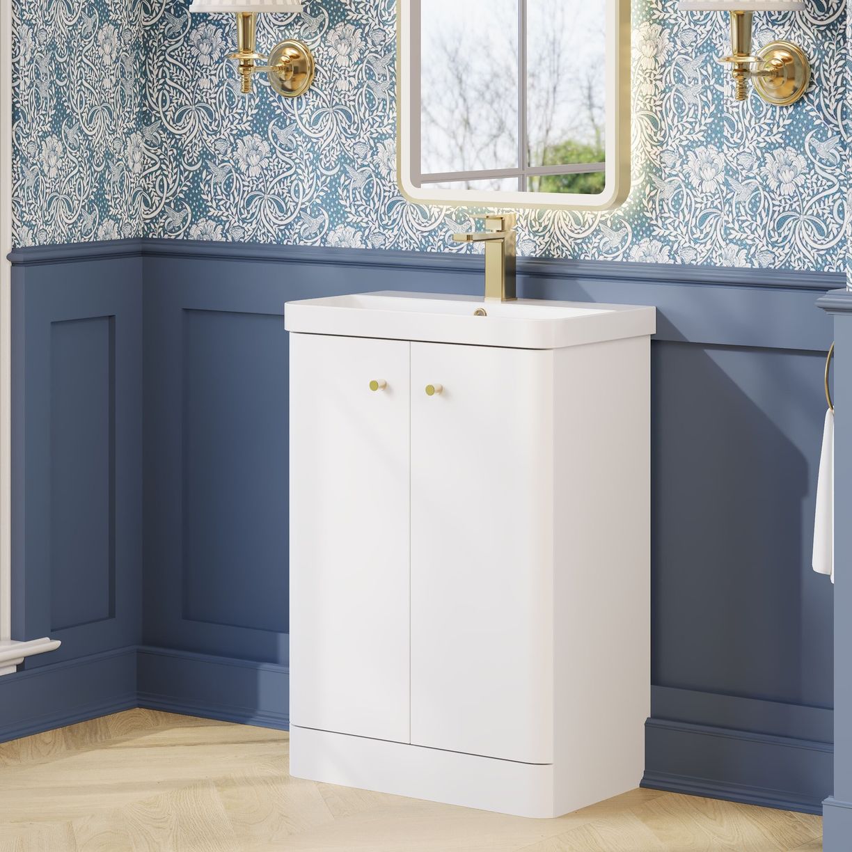 600mm Floor Standing 2-Door Unit & Basin - Gloss White