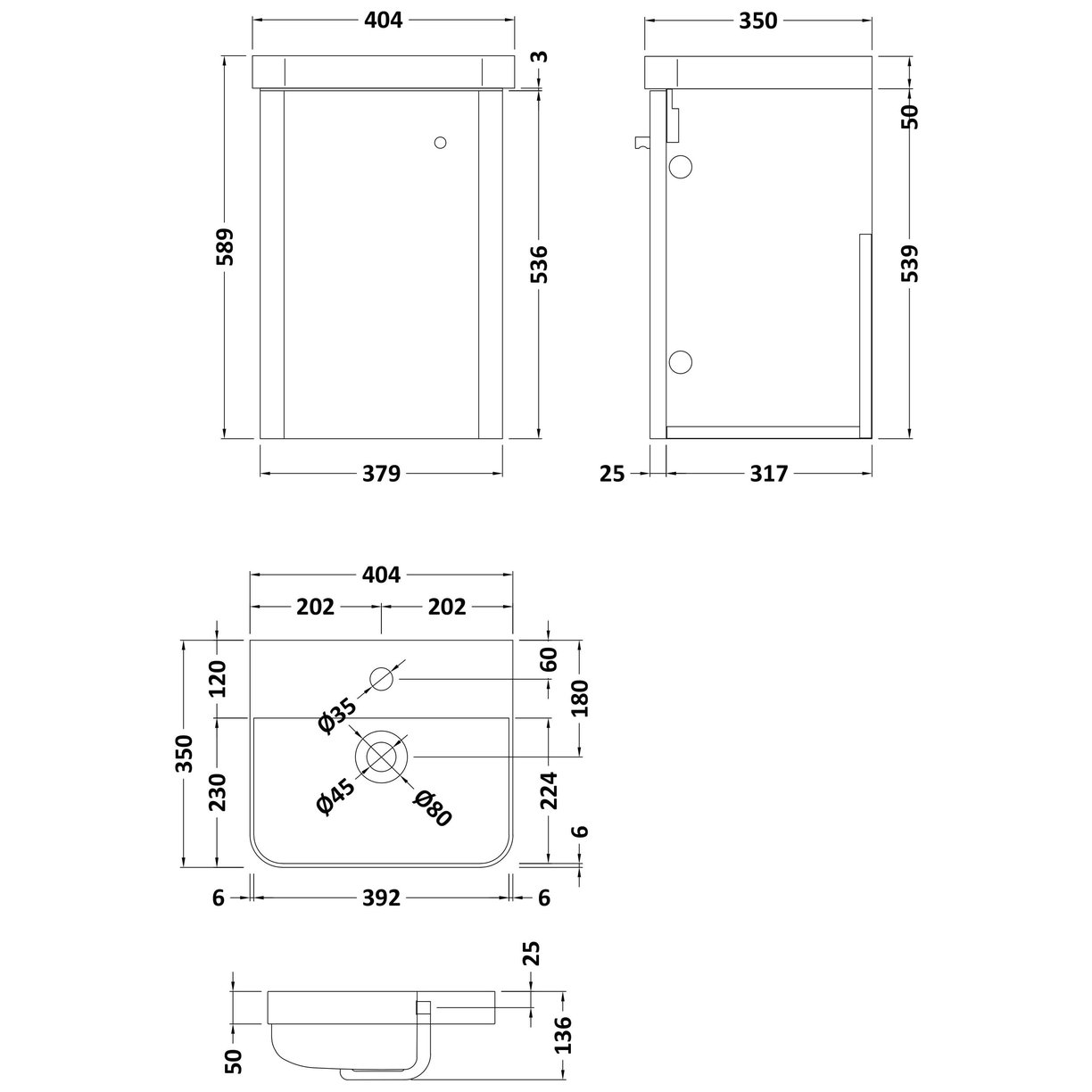 400mm Wall Hung 1-Door Unit & Basin - Satin Soft Black
