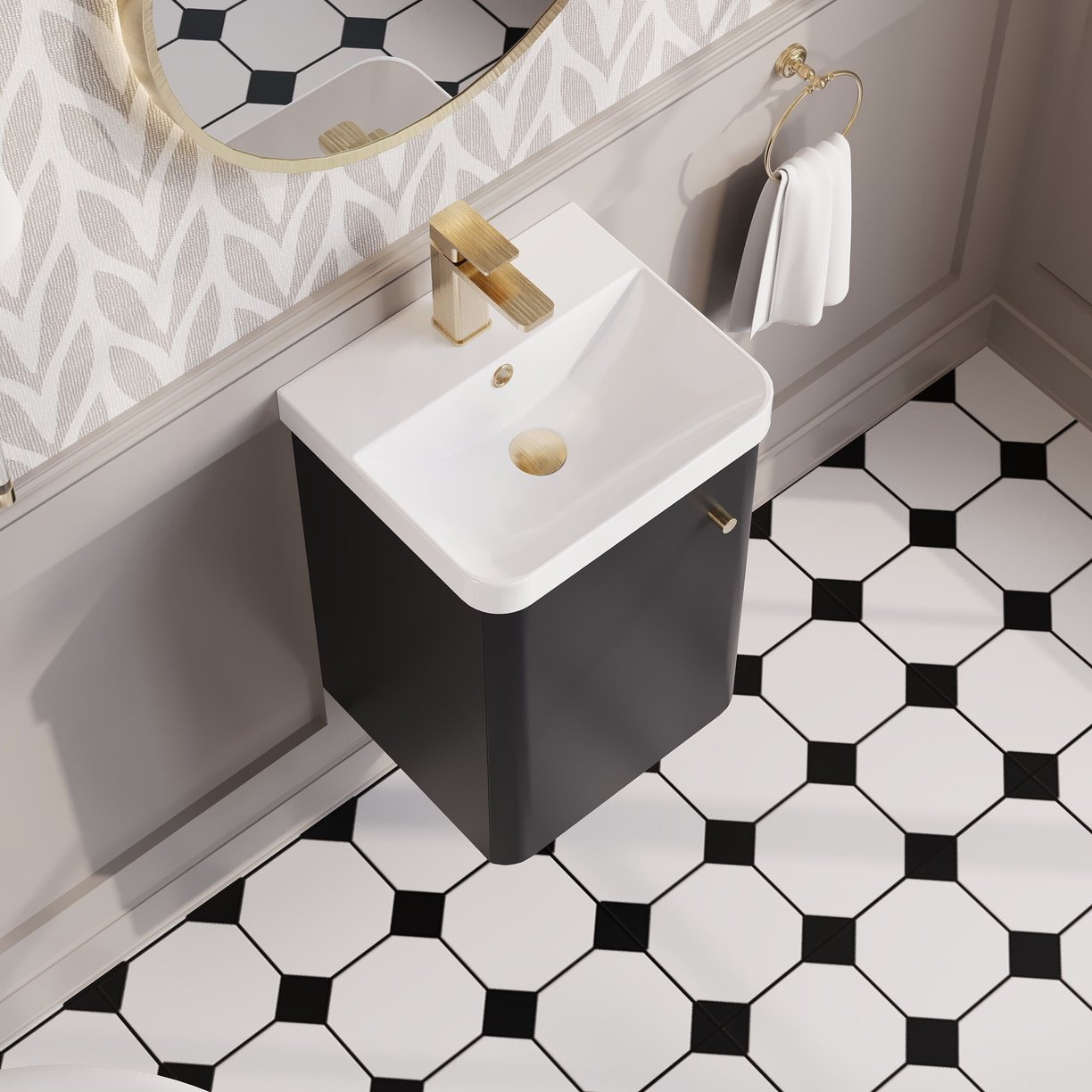 400mm Wall Hung 1-Door Unit & Basin - Satin Soft Black