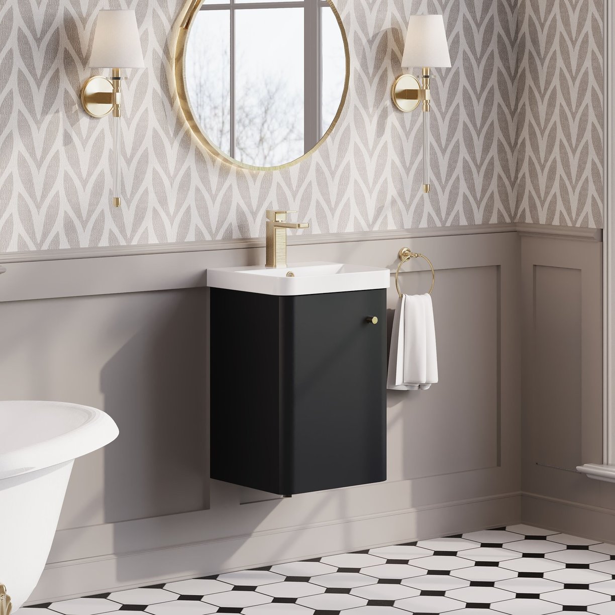 400mm Wall Hung 1-Door Unit & Basin - Satin Soft Black