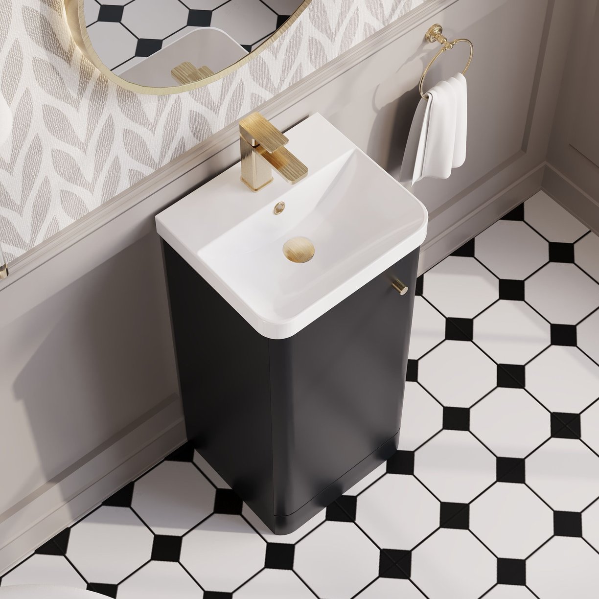 400mm Floor Standing 1-Door Unit & Basin - Satin Soft Black