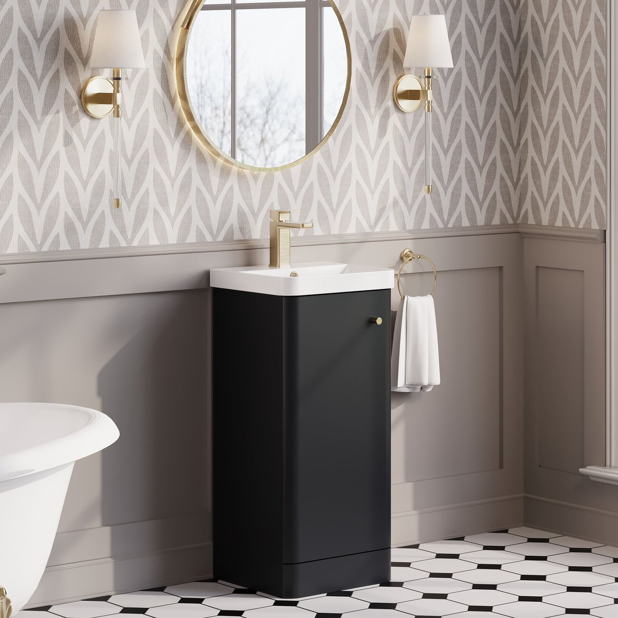 400mm Floor Standing 1-Door Unit & Basin - Satin Soft Black