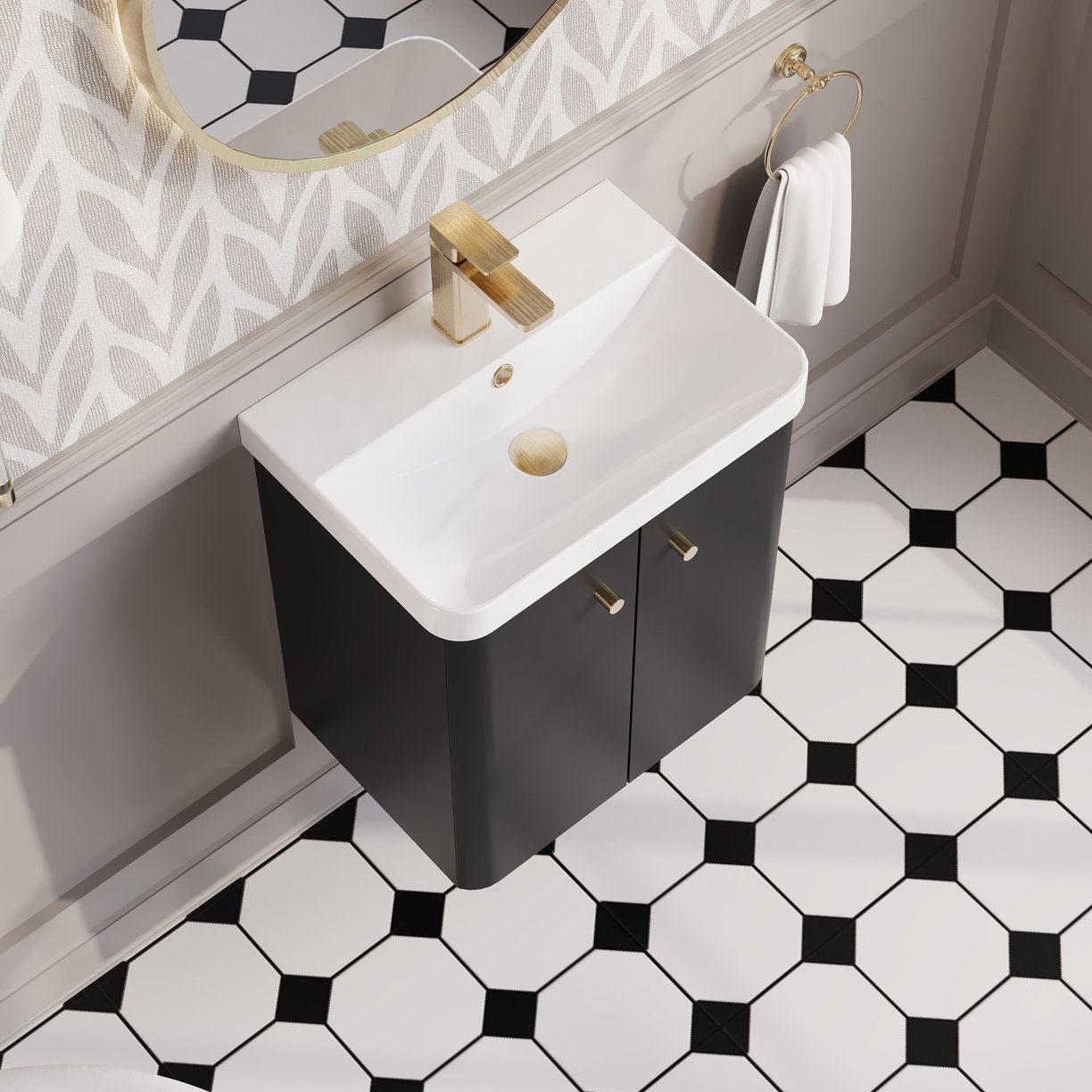 500mm Wall Hung 2-Door Unit & Basin - Satin Soft Black